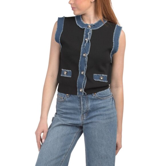 NVLT Black Crew Neck Button Front Sweater Vest - Picture 1 of 2